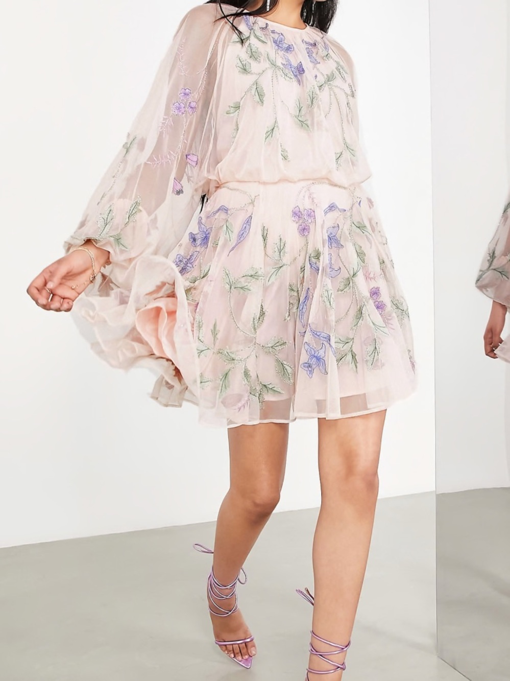 ASOS EDITION floral embroidered mesh mini dress pale pink size 6 NWT